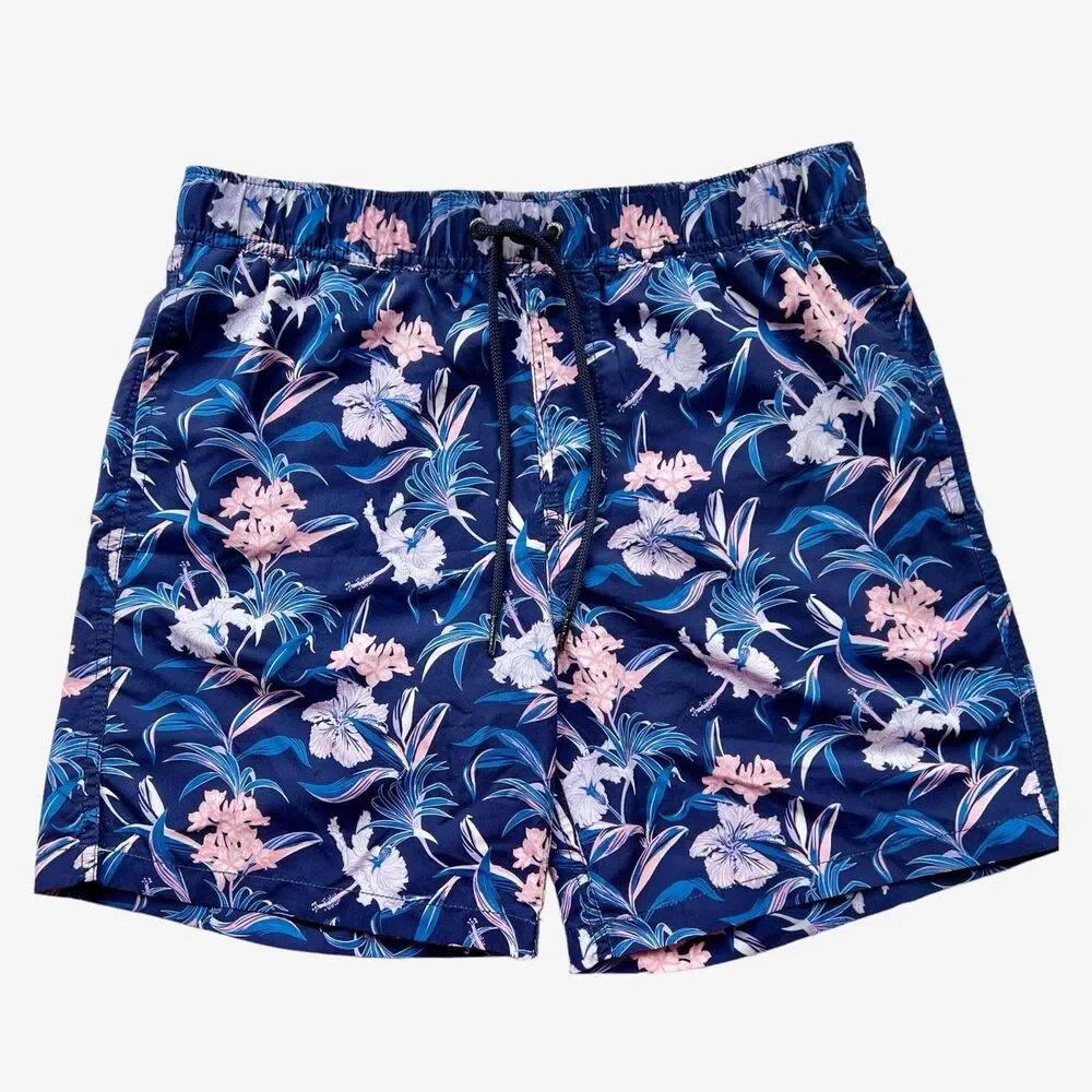 Coast Clothing 1996 Mens Swim Trunks Board Shorts Navy Pink Floral Pocket Sm